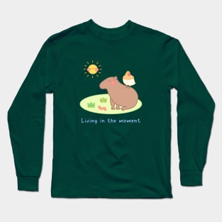 “Living in the moment” Capybara and Chick Suntanning Long Sleeve T-Shirt